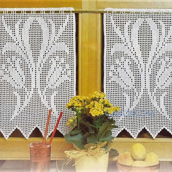 Crochet Pattern - CHART  - Stunning Filet Tulip Curtains/Drapes - Home Decor window decorations