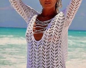 Crochet Pattern - Summer Cover Up Beach Dress Tunic Lacy - ENGLISH language only