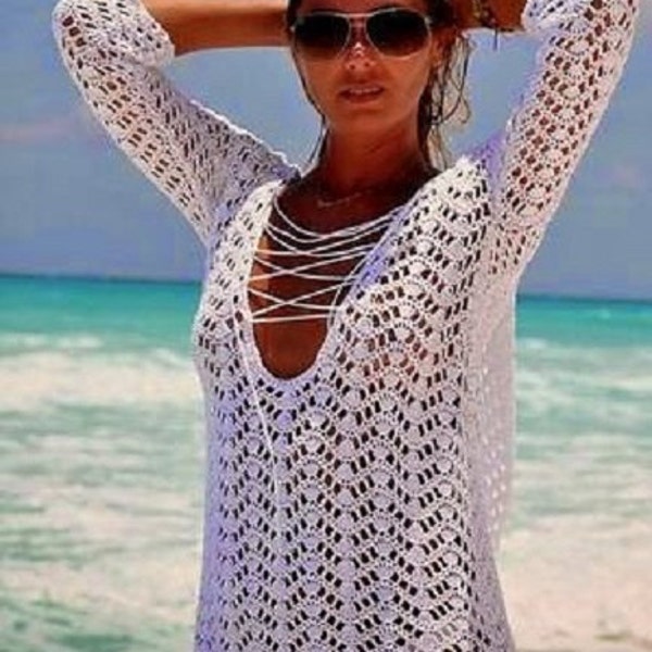 Crochet Pattern - Summer Cover Up Beach Dress Tunic Lacy - ENGLISH language only