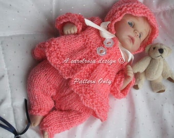 Doll KNITTING PATTERN 7-8 inch doll - Cutie in Coral Matinee Jacket, Leggings and Bonnet for 7-8 inch Clay Baby or OOAK Download