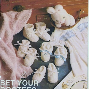 Baby Crochet Pattern - Booties Bootees - 4 Styles for Baby Birth to 3 months size PDF Download ENGLISH language
