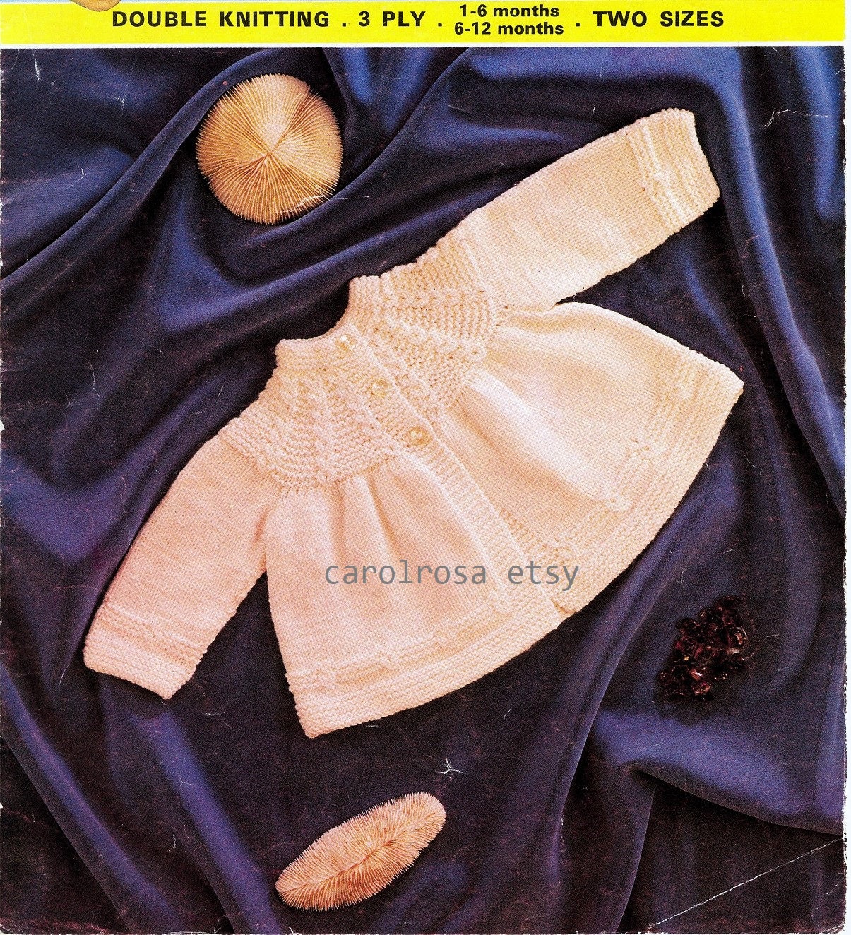 Baby Knitting pattern baby matinee coat , matinee jacket ,1- 6 / 6 -12 months, DK, 3 Ply, PDF instant download Vintage knits ENGLISH only