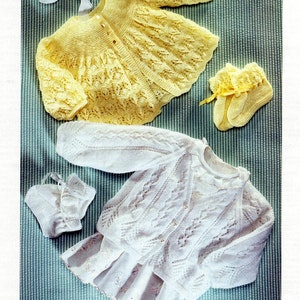Baby Knitting PATTERN - matinee Jacket, Cardigan/Sweater and Bootees birth to 9 months PDF download