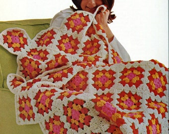 CROCHET PATTERN - Retro Granny Square Motif throw/Blanket/Afghan PDF download