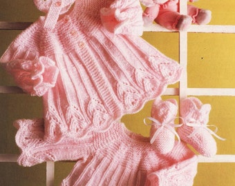 Baby Knitting PATTERN  Dress Coat, Booties and Bonnet BEAUTIFUL Heirloom - Immediate download