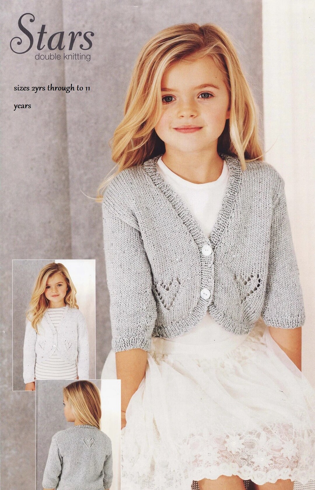 Children's Cardigan Knitting Pattern PDF Cardigan in Stars With Hearts