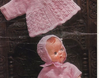 Doll Baby Knitting Pattern, Dress, Jacket, Bonnet and Booties  -16 or 20 inch DOWNLOAD NOW