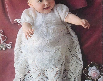 Crochet Pattern Baby's Christening Dress - Heirloom 2 ply To fit 18 inch chest - Pineapple Lace