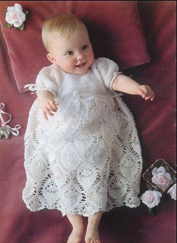 Crochet Pattern Baby s Christening Dress Heirloom 2 Ply to Fit 18 Inch Chest Pineapple Lace Etsy