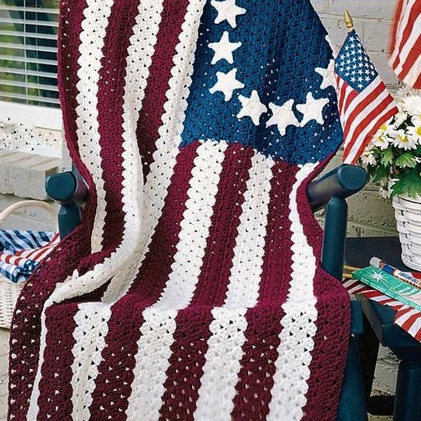 American Flag Independence Day Stars and Stripes Crochet Afghan Throw Pattern Instant PDF Download Crochet Pattern
