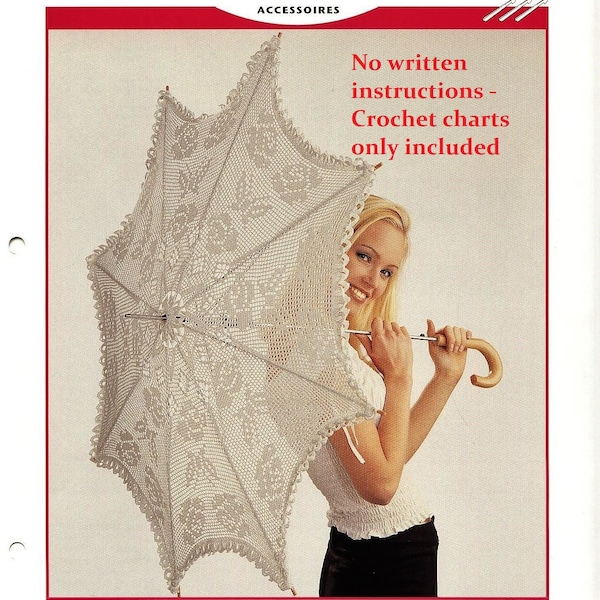 PDF Digital Download Vintage CHARTS  Crochet Pattern to make a Ladies Filet Cotton Lace 8 Rib Parasol Umbrella Cover Floral Motifs