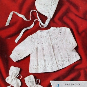 Baby KNITTING PATTERN for Matinee coat/jacket, bonnet and booties - up to 6 months - ENGLISH lang only