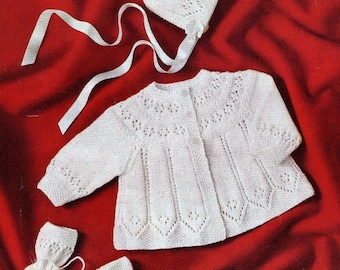 Baby KNITTING PATTERN for Matinee coat/jacket, bonnet and booties - up to 6 months - ENGLISH lang only