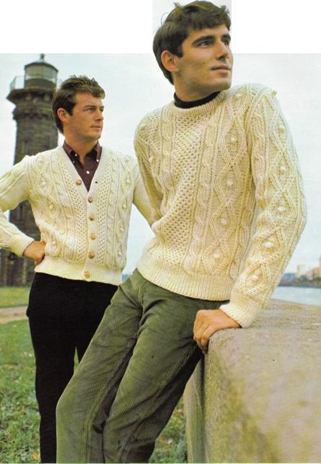 Knitting Pattern Men's Cable Pullover Pictured on Right SIZES 40 to 46 ...