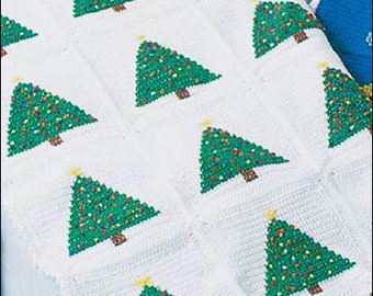 Vintage Christmas Trees Afghan Crochet Pattern - Winter Festive Blanket Holidays Evergreen download PDF