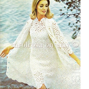 Vintage Crochet Dress Pattern - Shift Dress, Coat and Jacket Bridal//Wedding - Retro Boho 34 to 36 in bust
