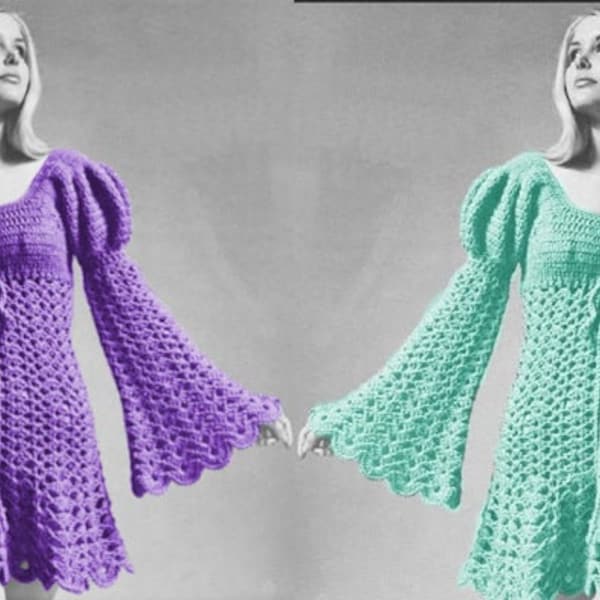 Crochet Pattern Boho Lace Juliet Romantic Mini Tunic Dress PDF Instant Download Empire 1970s Hippie Wear S M L Plus Sizes 8 - 18 BEST PRICE