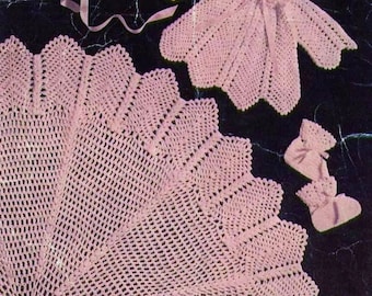 Baby Crochet PATTERN - Matinee Coat, Bonnet, Bootees/Booties and Circular WATERLILY  Shawl - 18 inch chest