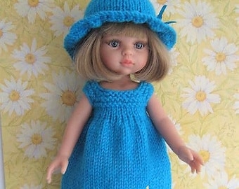 Knitting Pattern - Sunny Day Outfit Dress and Hat to fit Paola Reina/Les Cheries/Little Darling 13 in  dolls Easy knit. ENGLISH language