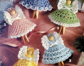 INSTANT DOWNLOAD Vintage Crochet Pattern Clothespin Clothes Peg Angels Christmas Tree Decorations Garland PDF Best price English