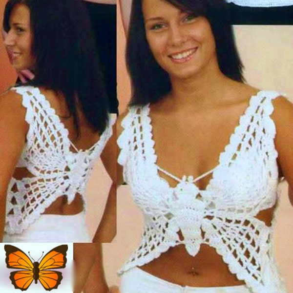 Crochet Pattern - Butterfly Top for Summer Beach Cover Up - CHARTS ONLY - No Written instructions