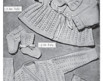 Download KNITTING PATTERN - Vintage knit patter Baby Matinee coat, Bonnets, Cardigan and Booties Birth to 9 months