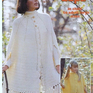 Instant download PDF  - Vintage Crochet PATTERN - Cape - Girls and womens sizes