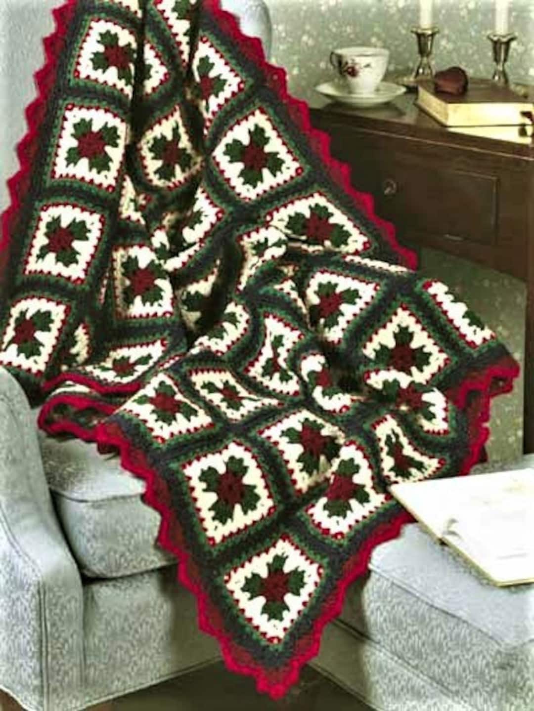 Crochet Pattern - Granny Square Christmas Holiday Afghan - Happy
