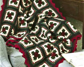 Crochet Pattern - Granny Square Christmas Holiday Afghan - Happy Holidays PDF download - ENGLISH lang only
