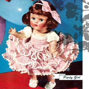 Immediate Download - Party Girl Crochet Pattern in thread - Fits most 8 inch dolls Ginny Muffie etc