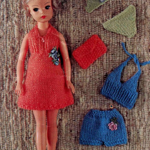 Instant DOWNLOAD PDF  Knitting pattern Sindy Tammy Tressy Set of holiday outfits