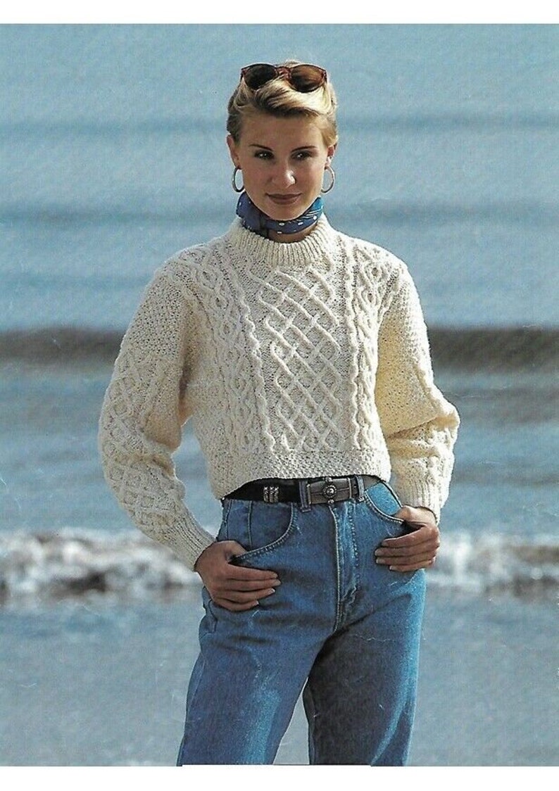 PDF knitting pattern, Women's ladies, Aran cable knit crop top/sweater Digital Download Best price ENGLISH lang ONLY image 1