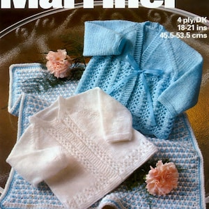 BABY KNITTING PATTERN - Matinee Jackets/Coats/Cardigans/Sweaters and Pram Cover/Afghan/Blanket 18 - 21 ins