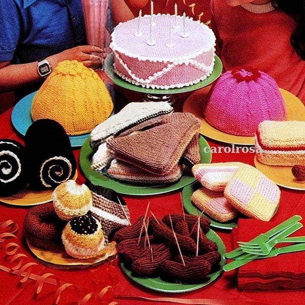 Knitting PATTERN - Knitted Tea Party - Knit food, cake, jelly, muffins galore!!