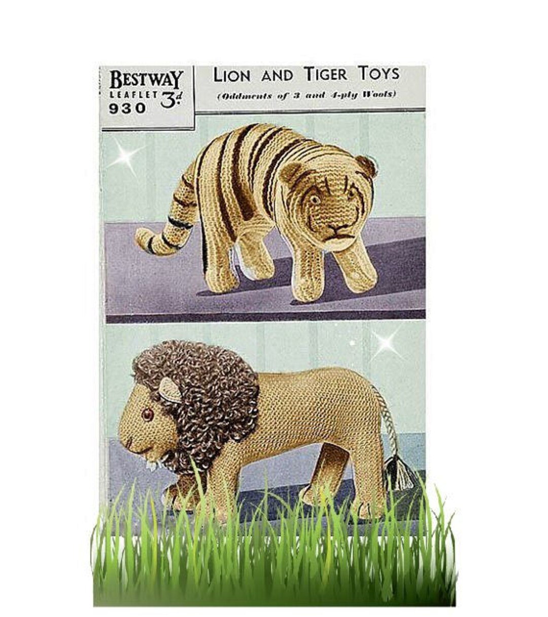 Vintage Toy Knitting Pattern - Lion and Tiger Toy - Instant Download ...