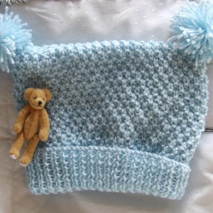 Baby KNITTING PATTERN - Baby or Doll&#39;s Pom Pom Hat - Easy knit Preemie sizes to 3/6 months