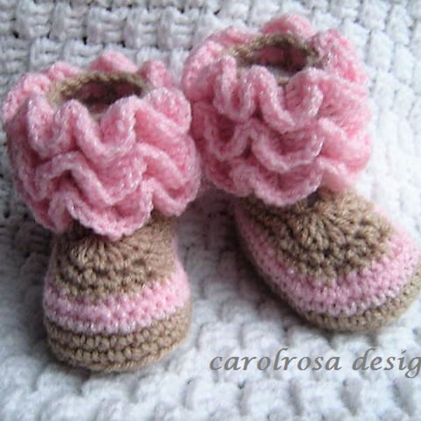 Crochet Pattern - Ruffled Cuff Boots/Booties -  Fit Birth to 12 months