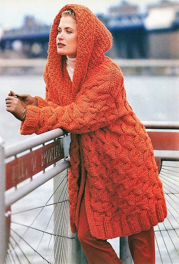 Instant download PDF - Knitting Pattern - Womens Chunky Cable Knit Hooded Coat Best Price