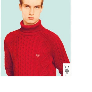 Instant PDF download -  Knitting Pattern - Men&#39;s Aran Roll Neck Sweater pattern