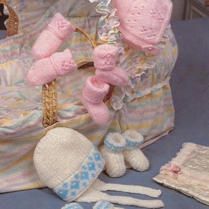 Baby Knitting PATTERN - Hats Bonnet, Helmet, Mitts and Bootees/Booties DK  Birth to 12 months PDF