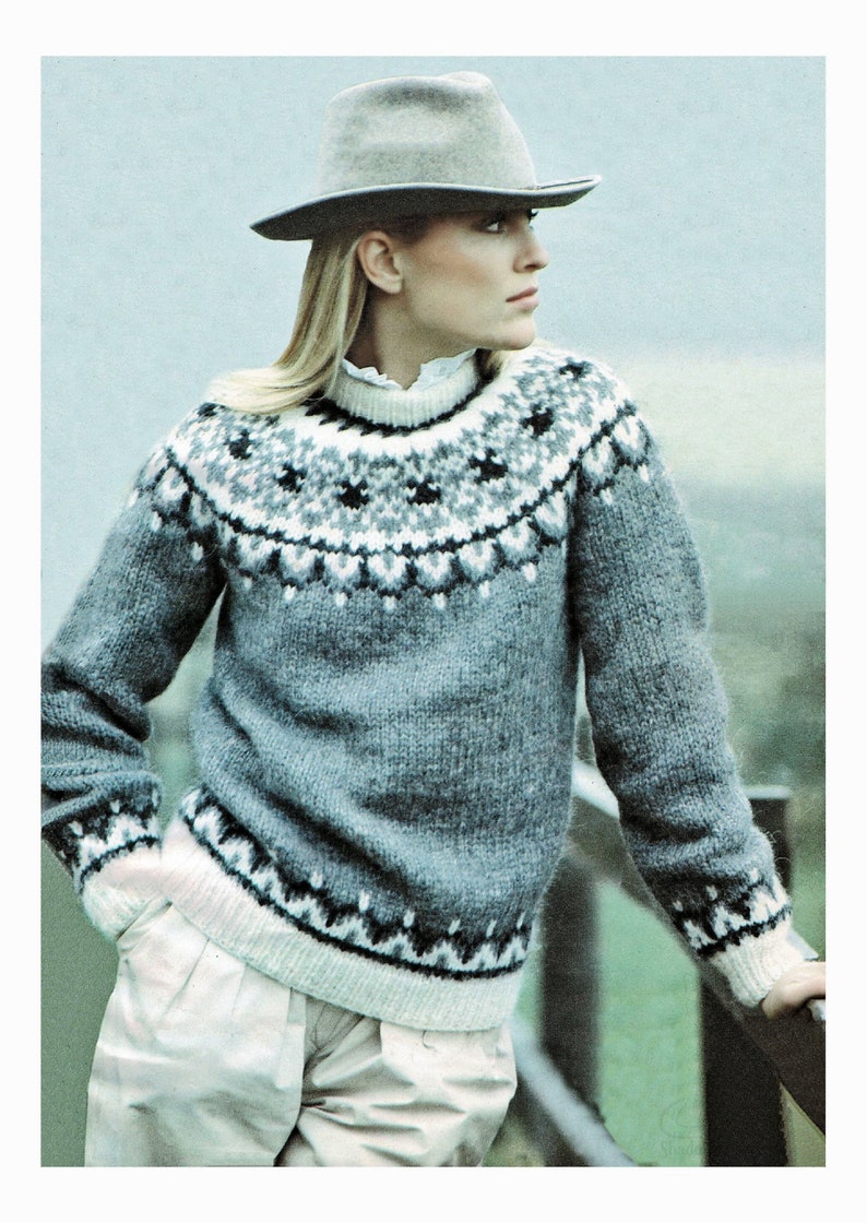 Knitting PATTERN Nordic Fair Isle Icelandic Sweater Ladies/Mens Traditional style 34-44 in chest finished ENGLISH only image 1