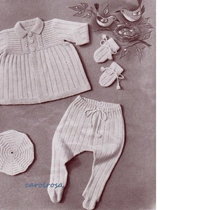 KNITTING PATTERN - Vintage Design Pram Set for Baby 9 to 18 months PDF immediate download