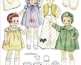 Instant PDF Digital Download Vintage Sewing Pattern to make a Super Wardrobe or Selection of Clothes for 14&quot; Patsy Dolls ENGLISH