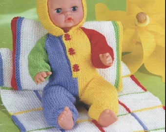 Knitting Pattern - All in One Romper, Blanket and Pillow - doll sizes 12-14, 15-18 and 19-20 inches height Baby Born Annabel