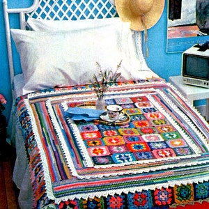 Download PDF - Vintage Crochet Pattern Granny Squares and Lace Afghan 1970s Retro