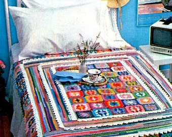 Download PDF - Vintage Crochet Pattern Granny Squares and Lace Afghan 1970s Retro