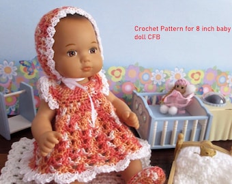 Crochet PATTERN - AG baby Doll Bitty Baby Caring for Baby 8 inch doll Dress, Bonnet and Booties - CFB American Girl Baby