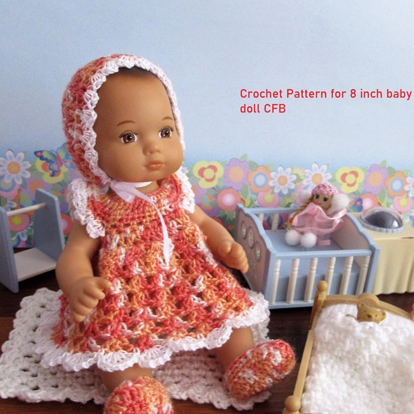 Crochet PATTERN - AG baby Doll Bitty Baby Caring for Baby 8 inch doll Dress, Bonnet and Booties - CFB American Girl Baby