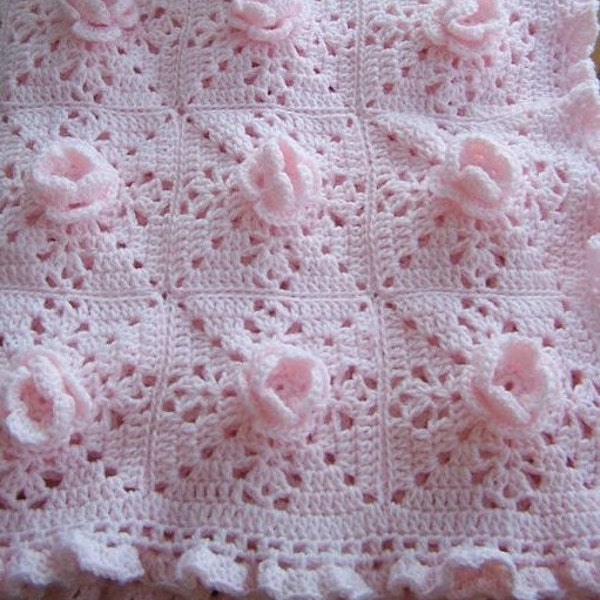 PDF download - Afghan Crochet Pattern - Pink Roses - Crochet afghan pattern