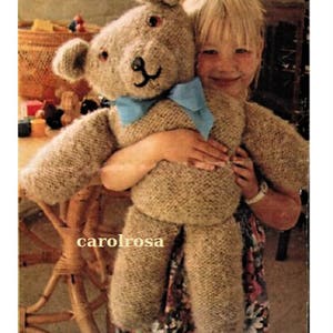 Instant PDF Download Vintage 70&#39;s Knitting Pattern for Super Soft Easy Traditional Large Teddy Bear Stuffed Plush Soft Body Toy ENGLISH